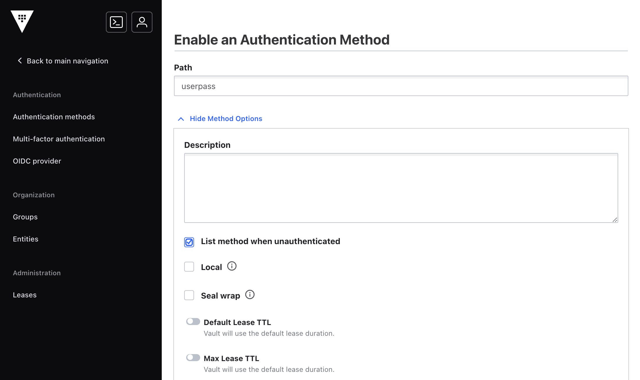 method option selected